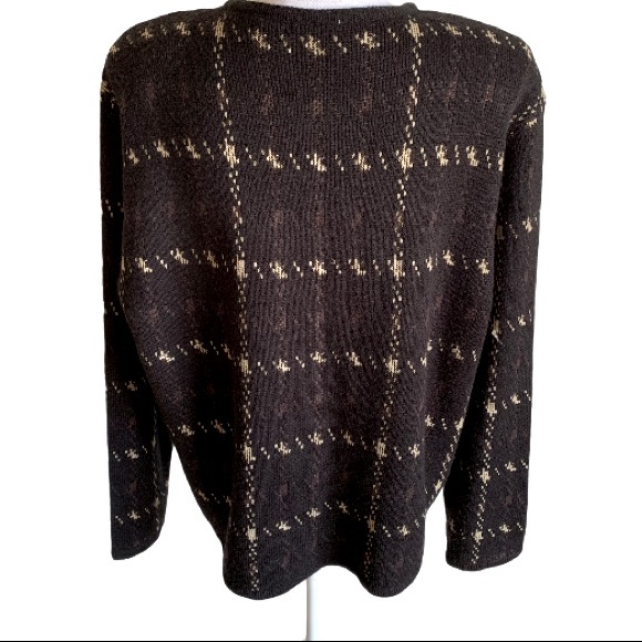 VINTAGE CARDIGAN SWEATER GOLD TONE BUTTON FRONT BLACK PATTERN SIZE XL - Picture 6 of 8